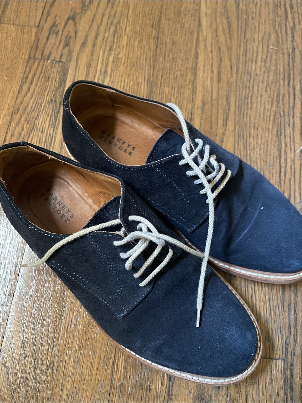 Barneys New York Navy Suede Chukka Boots with Light Gray Laces